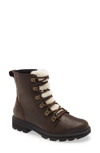 Shop Sorel Lennox Lace-up Boot With Genuine Shearling Trim In Blackened Brown Leather