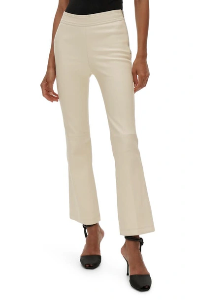 Shop Helmut Lang Crop Flare Leather Pants In Winter White
