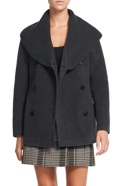 Shop Theory Shawl Collar Peacoat In Charcoal Melange - A08