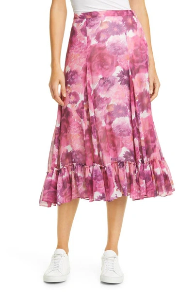 Shop Loveshackfancy Lil Floral Silk Skirt In Pre-dawn Sky