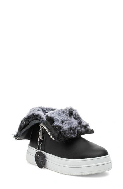 Shop Jslides Tristan Faux Fur Platform Sneaker Bootie In Black Leather