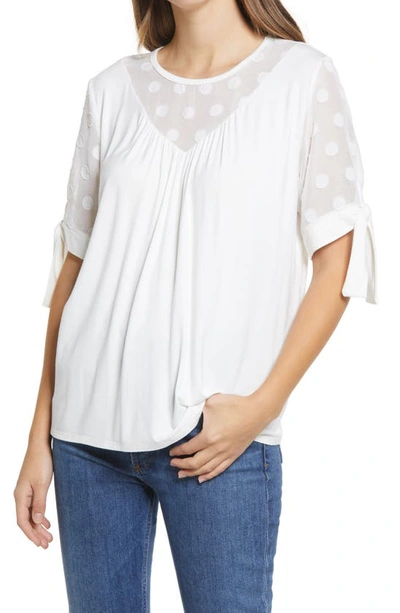 Shop Loveappella Dot Chiffon Top In Ivory