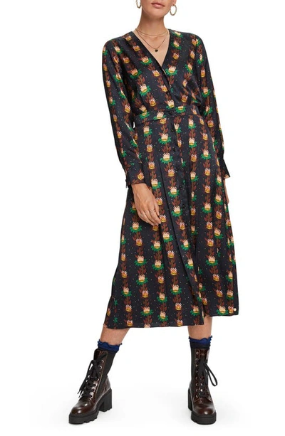 Shop Scotch & Soda Floral Print Long Sleeve Midi Dress In Combo A