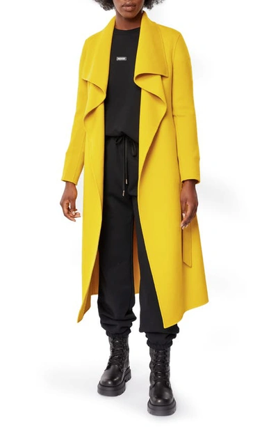 Shop Mackage Mai Long Wool Wrap Coat In Yellow