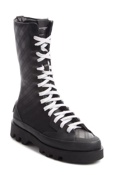 Shop Givenchy Clapham Perforated Logo Combat Boot In Black/ White