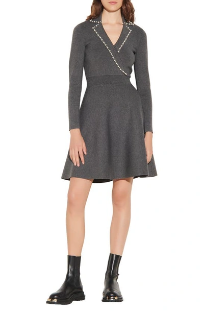 Shop Sandro Fit & Flare Long Sleeve Sweater Dress In Dark Grey
