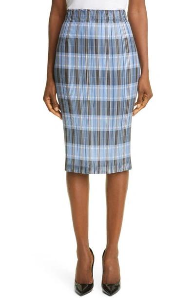 Shop Burberry Check Plisse Pleat Skirt In Pale Blue Check