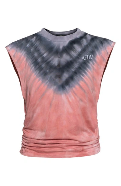 Shop Afrm Billie Side Ruched Crop Tank In V-placement Tan Tie Dye