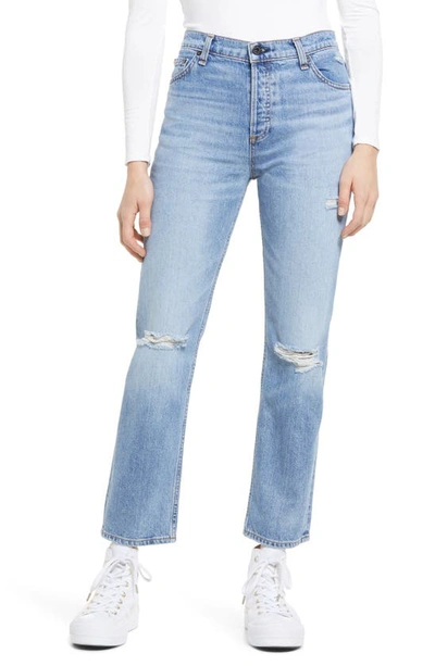 Shop Askk Ny Ripped High Waist Ankle Straight Leg Jeans In Can Can