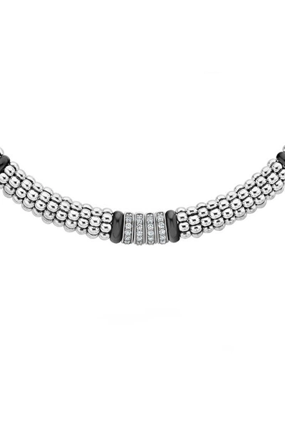 Shop Lagos Black Caviar Diamond Rope Necklace In Silver/ Ceramic/ Diamond