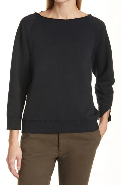 Shop Nili Lotan Luka Raw Neck Sweatshirt In Washed Black