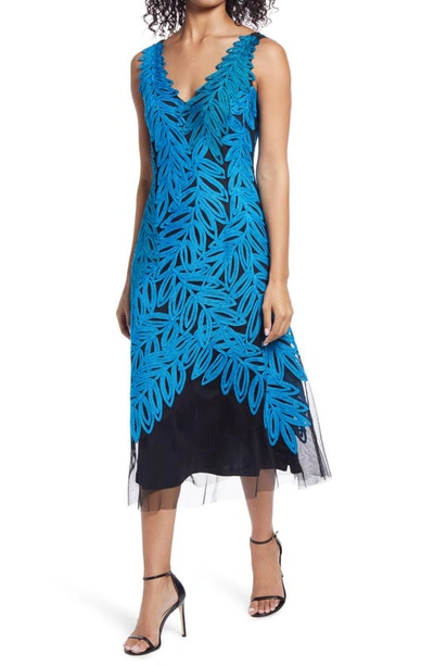 Shop Js Collections Leaf & Vine Embroidered Midi Dress In Aquamarine