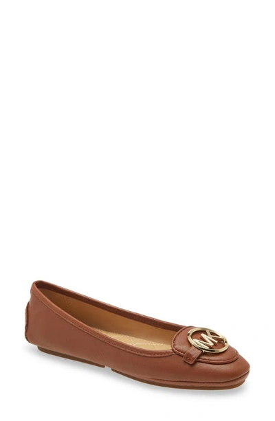 Shop Michael Michael Kors Lillie Logo Ballet Flat In Luggage Leather