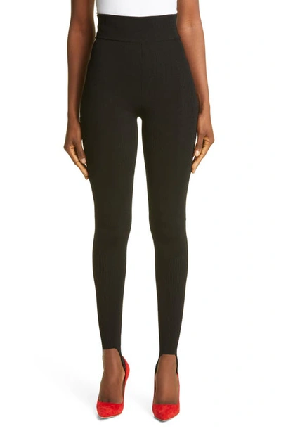 Shop Victoria Beckham High Waist Rib Knit Stirrup Pants In Black