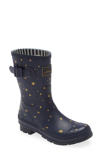 Shop Joules Molly Floral Print Welly Waterproof Rain Boot In Stargaze