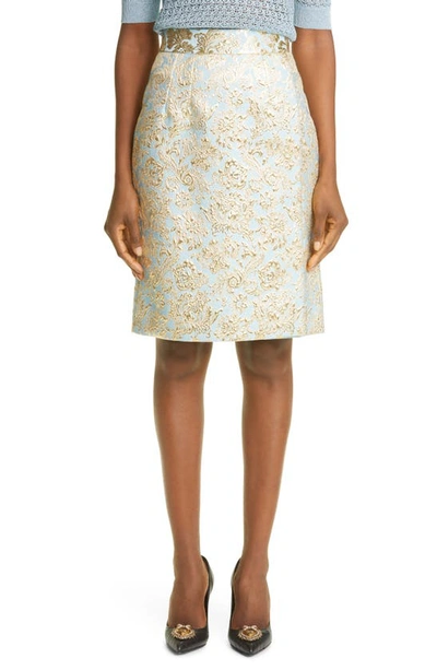 Shop Dolce & Gabbana Matelasse Pencil Skirt In Blue Gold