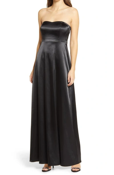 Shop Lulus These Are The Nights Strapless Satin Gown In Black