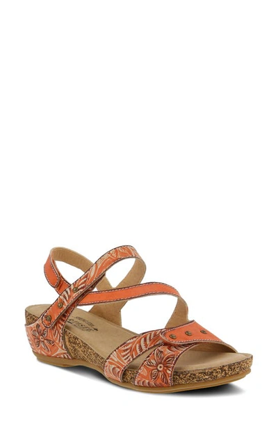 Shop L'artiste Quilana Wedge Sandal In Peach Leather