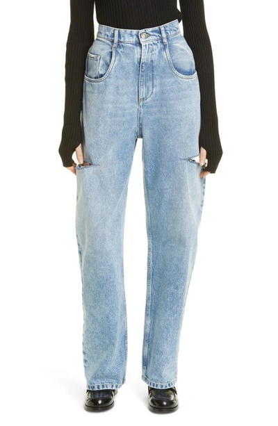 Shop Maison Margiela Ripped Side Cutout Jeans In Stone Washed