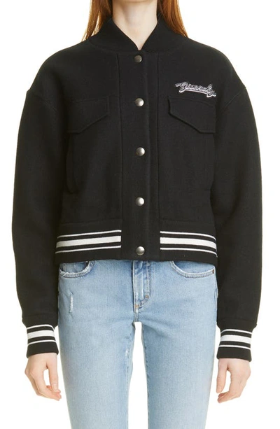 Shop Givenchy Wool Crop Bomber Jacket In Black/ White