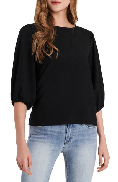 Shop Vince Camuto Crinkled Puff Three-quarter Sleeve Top In Rich Black