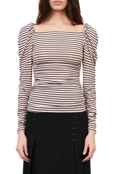 Maje Womens Pink Navy Take Striped Woven T-shirt 12 In Pink / Navy