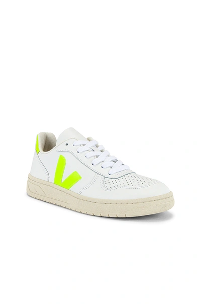 Shop Veja V-10 Sneaker In Extra White & Jaune Fluo
