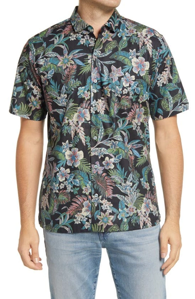 Shop Tori Richard Green Thumb Tropical Print Short Sleeve Button-up Shirt In Black
