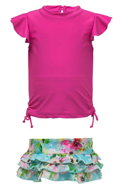 Shop Snapper Rock Watercolor Floral Two-piece Short Sleeve Ruffle Swimsuit
