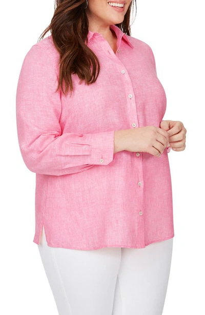 Shop Foxcroft Jordan Long Sleeve Non-iron Linen Shirt In Cabana Pink