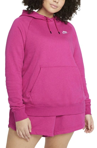 Shop Nike Sportswear Essential Fleece Hoodie In Fireberry/ Heather/ White