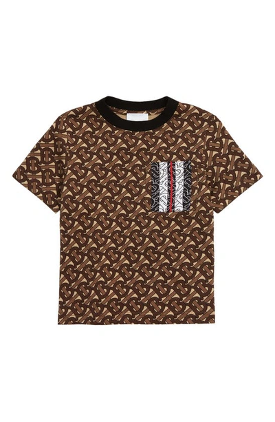 Shop Burberry Tally Contrast Pocket Monogram Print T-shirt In Brown
