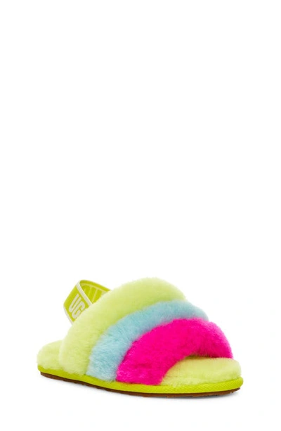 Shop Ugg Fluff Yeah Genuine Shearling Slide Sandal In Neon Rainbow