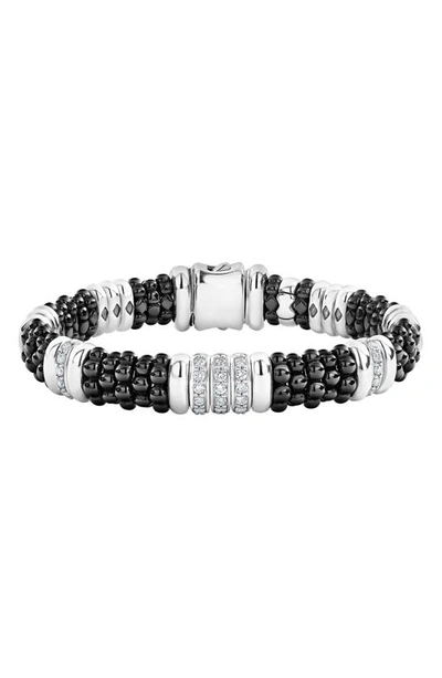 Shop Lagos Black Caviar Diamond Station Bracelet In Silver/ Ceramic/ Diamond