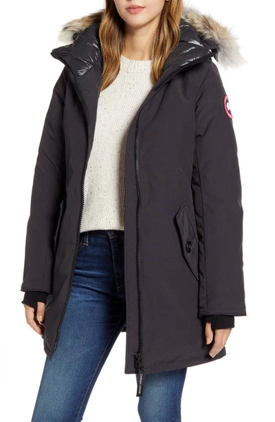 Shop Canada Goose Rosemont Arctic Tech 625 Fill Power Down Parka With Genuine Coyote Fur Trim In Navy