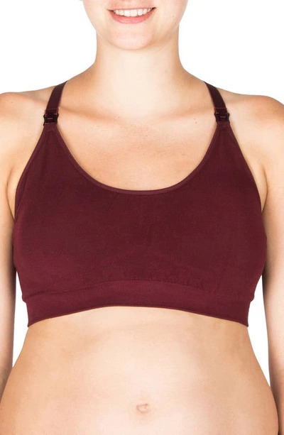 Shop Modern Eternity Seamless Yoga Nursing Bralette In Burgundy