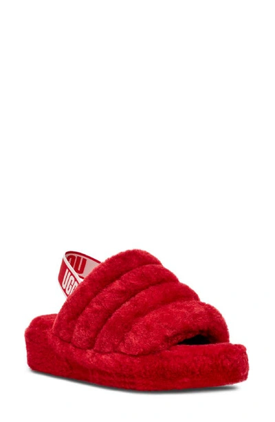 Shop Ugg Fluff Yeah Faux Fur Slingback Sandal In Ribbon Red