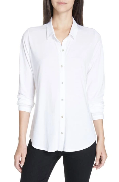 Shop Eileen Fisher Organic Cotton Jersey Classic Collar Shirt In White