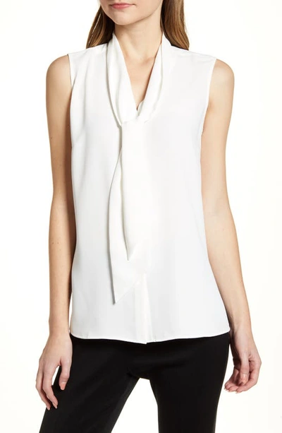 Shop Ming Wang Crepe Tie Neck Sleeveless Blouse In White