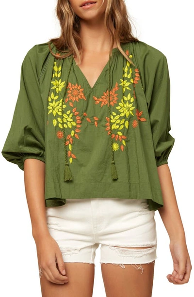 Shop O'neill Aven Embroidered Tie Neck Top In Vineyard