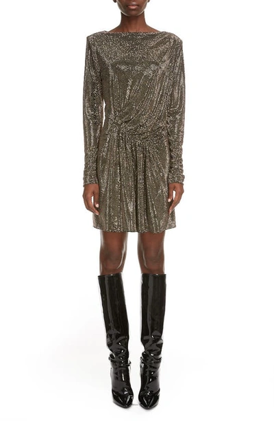 Shop Saint Laurent Studded Long Sleeve Minidress In Noir/ Doree