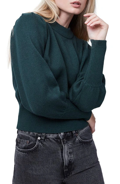 Shop French Connection Puff Sleeve Crop Sweater In Byron Green