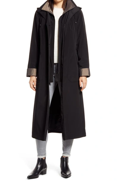 Shop Gallery Full Length Two-tone Silk Look Raincoat In Black