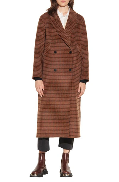Shop Sandro Check Wool Blend Coat In Brown / Black