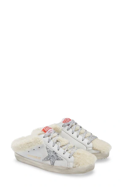 Golden Goose Super-star Sabot Leather Slip-on Sneaker - Upper Glitter Star  Shearling Lining In Wht/silv | ModeSens