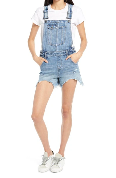 Shop Hidden Jeans Frayed Hem Short Overalls In Medium Wash