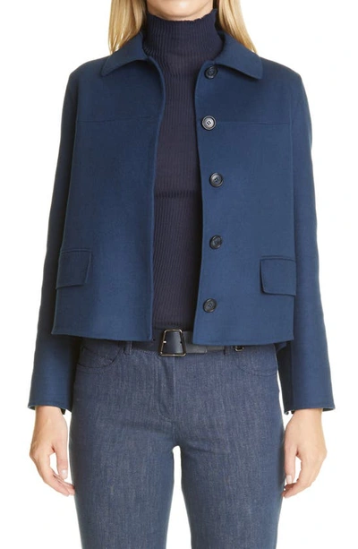 Shop Akris Nakashima Wool Crepe Jacket In 177-deep Blue