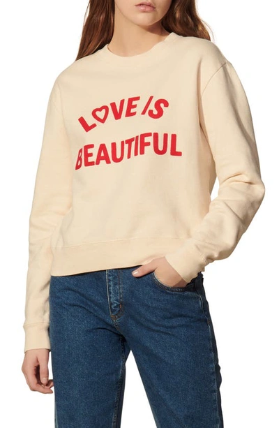 Shop Sandro Love Is Beautiful Embroidered Sweatshirt In Light Beige