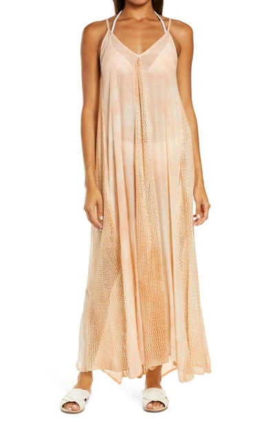 Shop Elan Crochet Godet Cover-up Maxi Dress In Melon Td