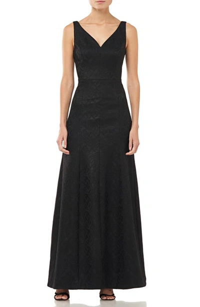 Shop Halston Heritage Shimmer Bonded Jacquard Gown In Black